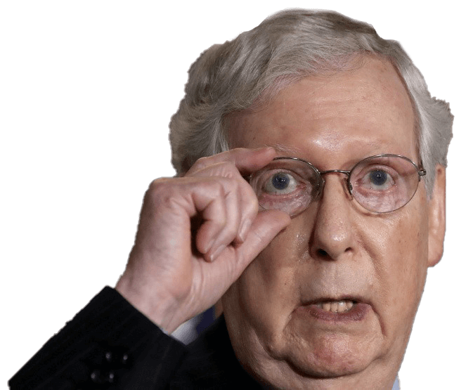 portrait of Mitch McConnell holding his glasses looking concerned